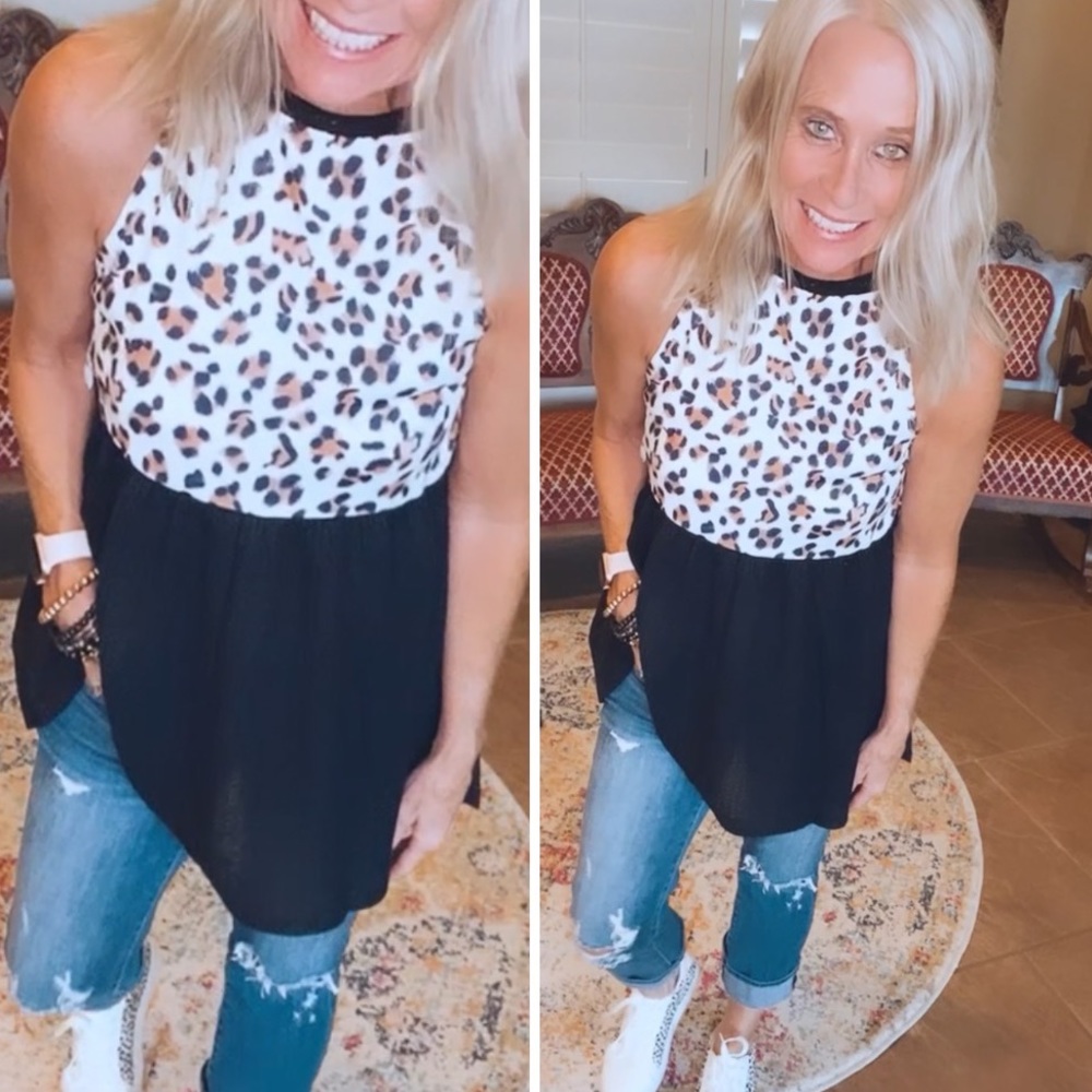 Black and Leopard Babydoll Style Tank Top - Picture 4 of 4